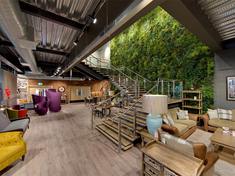 Lobby decorated with an artificial living wall