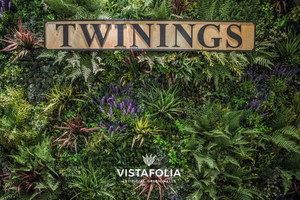 Twinning's artificial living wall sign