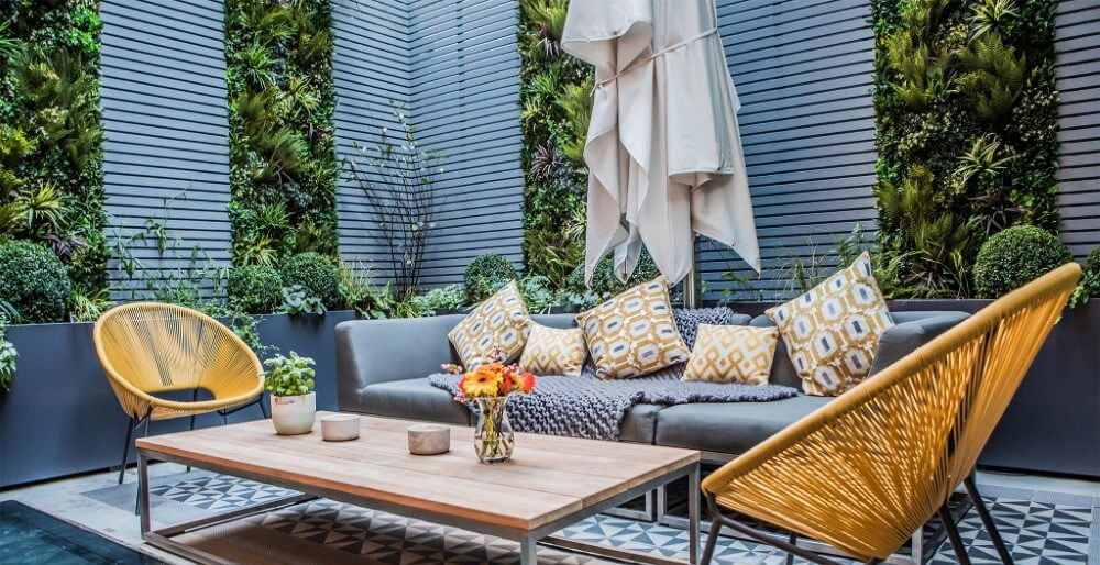 Lounge area with artificial living wall panels